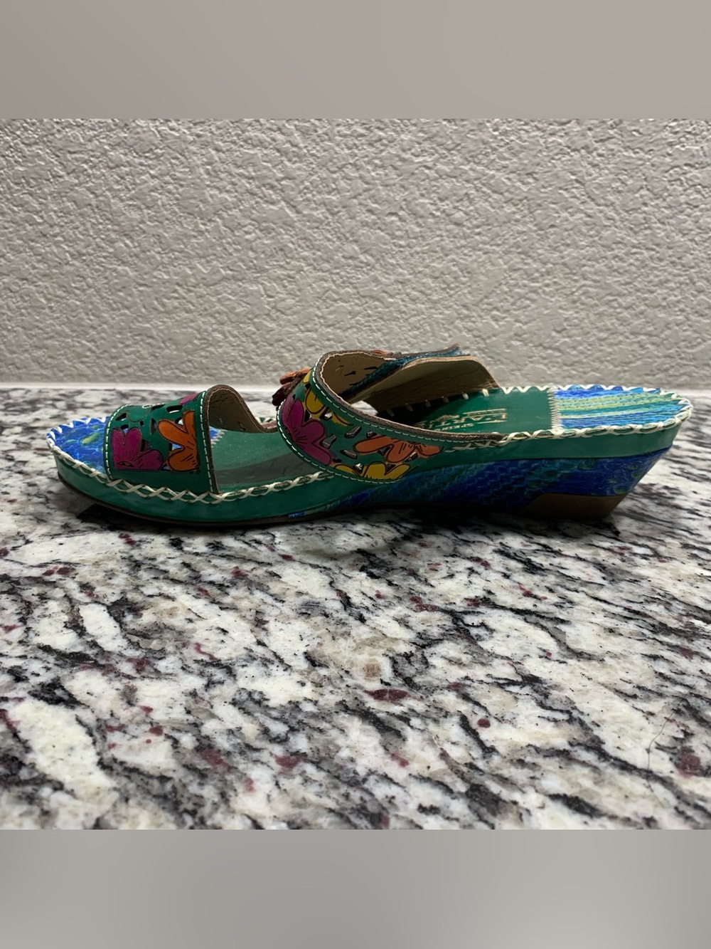 Spring Step L'Artiste Slide Sandal Womens 41  Vardi Mint Leather Platform Flower - Picture 7 of 11